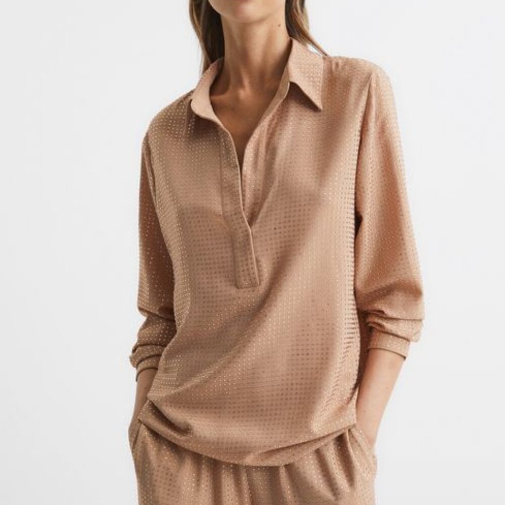 REISS MATILDA EMBELLISHED LONG SLEEVE SHIRT
